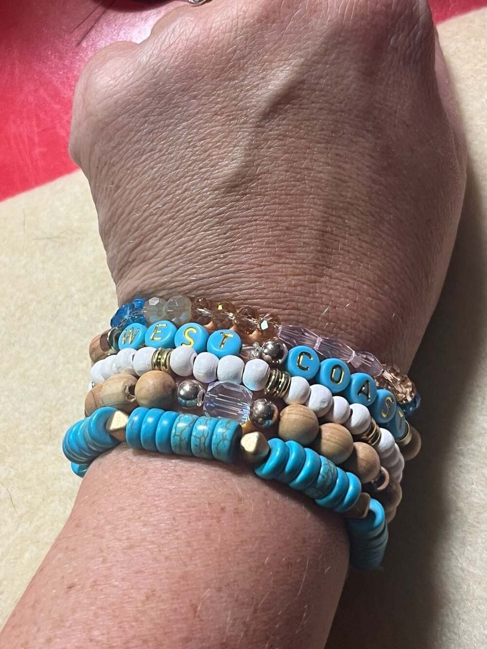 Reagan Inc. Boutique West Coast Beaded Bracelet Stack Turquoise Wood Crystals